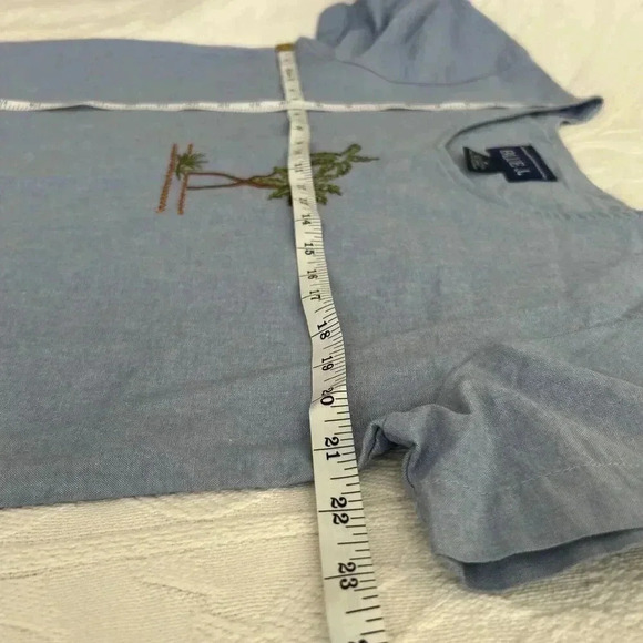 Vintage Embroidered Tropical Palm Short Sleeve Denim Blue J. Shift Dress Size M - Picture 10 of 10